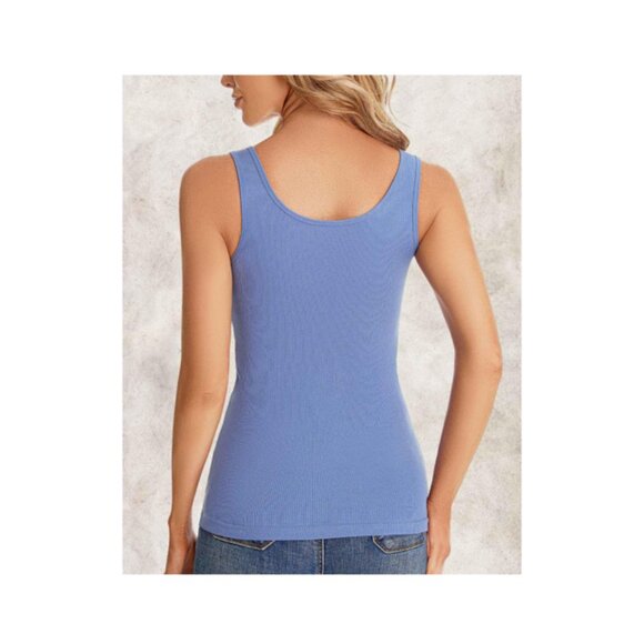 Cotton Ribbed Blue Slim Fit Scoop Neck Tank Top XXL - Picture 3 of 11